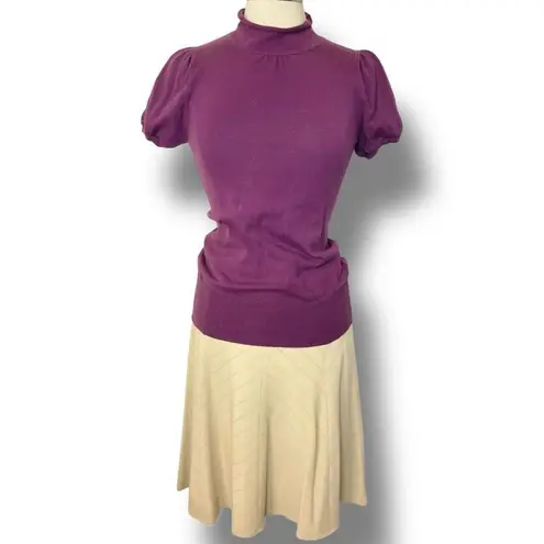 Sharagano VINTAGE ATELIER Beige w/ Purple Pinstripe Skirt Suit, Size 8