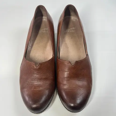 Dansko Wedge Loafers Womens 40 US 9.5 Brown Leather Slip On Comfort Work Shoes