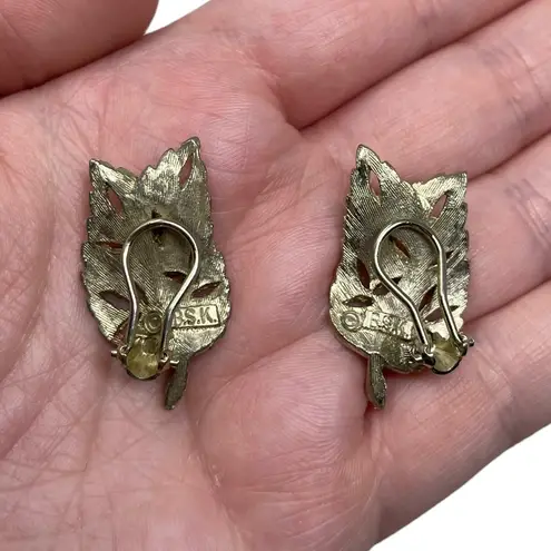 Vintage Signed BSK Leaves Clip On Earrings Classy Bohemian Retro Statement