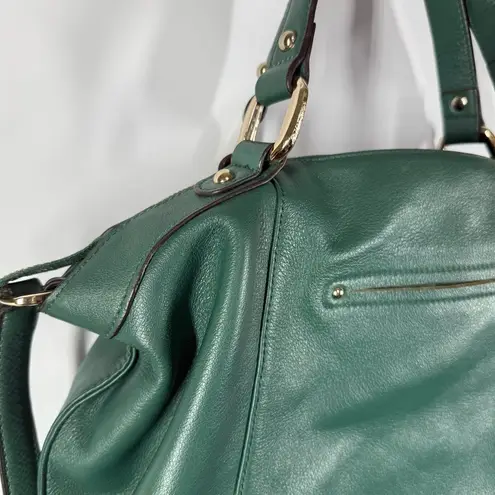 Vintage b. Makowsky hunter green gold leather satchel crossbody purse 10x17x4.5”