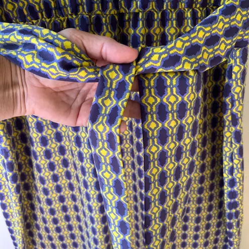 Ellie Kai Sz S Purple Yellow V Neck Midi Dress Geo Print Soft Stretch A Line