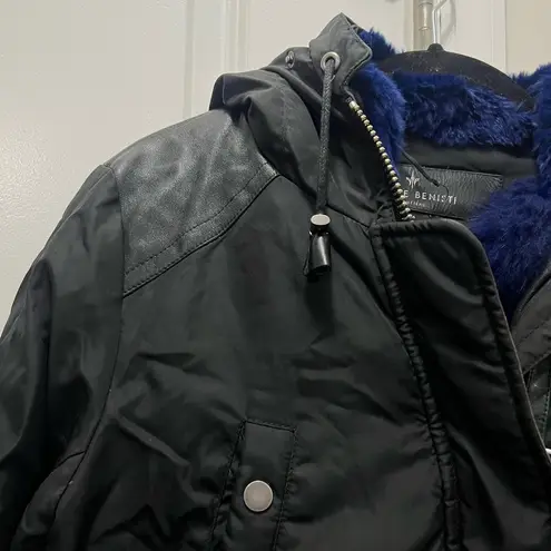 Nicole Benisti Black Brera Leather Trim Fur Accent Down Coat Size M $1,800 Size M