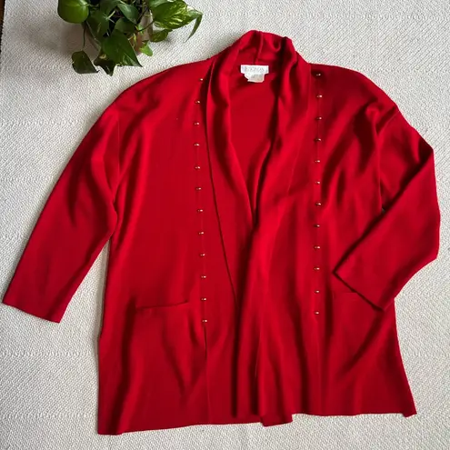 Escada Vintage Escada by Margaretha Lev Wool Red Open Knit Cardigan