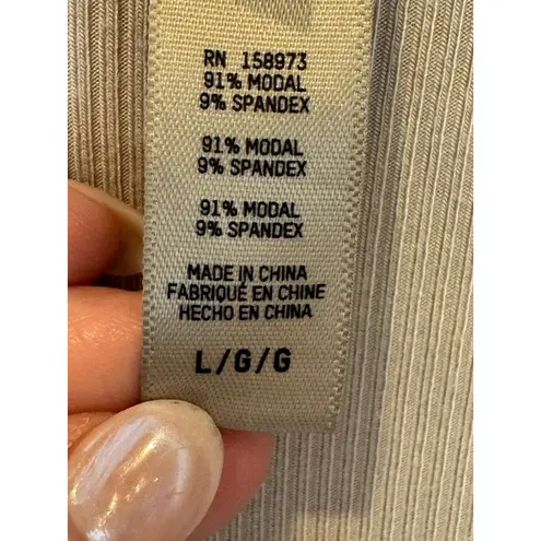 SKIMS Shirt Women Large Tan Ribbed Knit Soft Lounge Sleep Top Sleepwear Comfy