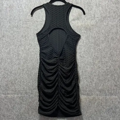 Almost Famous  Bodycon Dress Ruched Textured Racerback Mini Dress Black Texture M