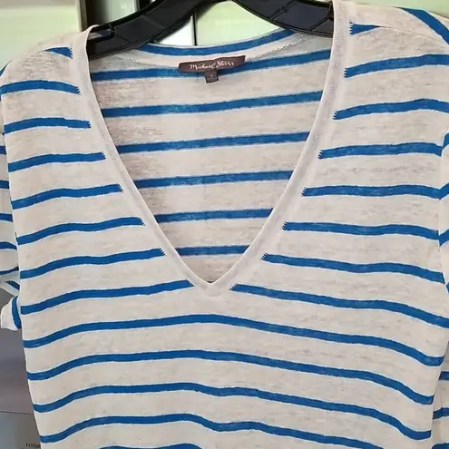 Michael Stars 💕💕 Blue Striped V-neck Tee 100% Linen Small S NWOT