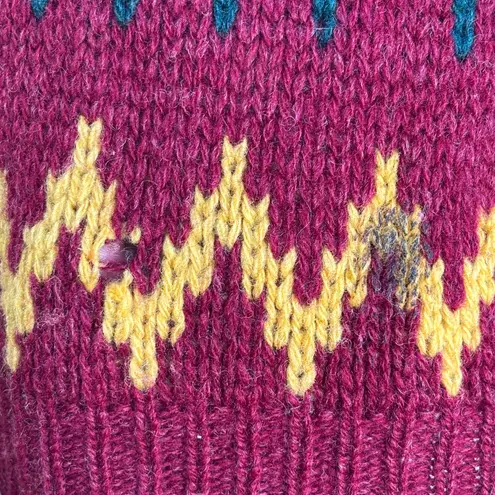 Vintage Benetton Shetland Wool Sweater Colorful Southwest Geometric Knit Cropped Red Size M