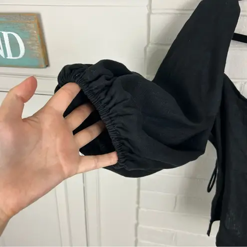 LPA Revolve Alice Linen Black Puff Sleeve Top Size M