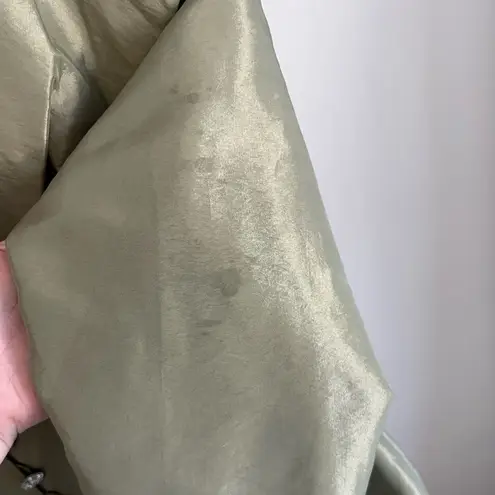 Y2K Sundays by Nubiano Olive Satin Blazer 16 Rhinestone Buttons Bow Back Green