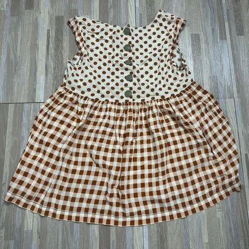 Matilda Jane women’s sleeveless babydoll top brown/ cream with plaid/polkadots