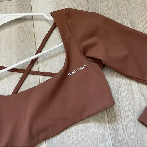 Peachy Bunz Strappy Backless Cropped Long Sleeve Workout Top Brown (Large) gym