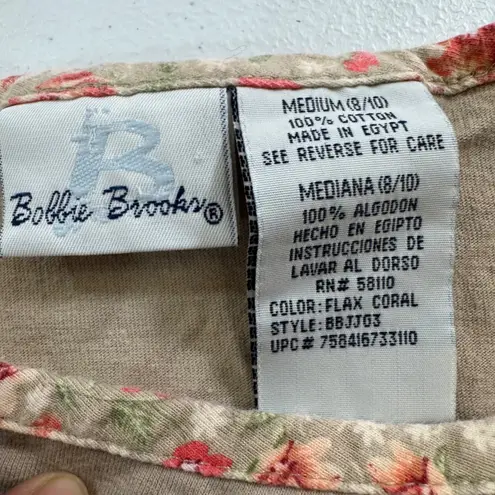 VTG Bobbie Brooks M Garden Watering Can Floral Dress Pockets babydoll cottage Brown Size M