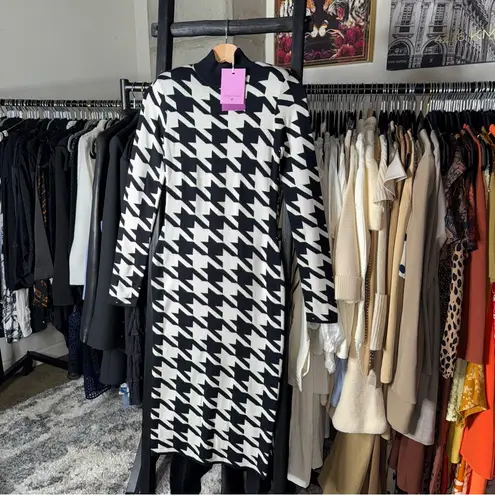 Sergio Hudson x Target Black Houndstooth Strong Shoulder Sweater Midi Dress Size XXS