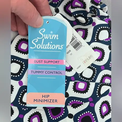 Swim Solutions Women’s One Piece Bathing Suit Purple Black Tiered Size 10 NWT