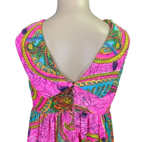 Vintage 60s Hawaiian Dress Womens Size XS Pink Empire Waist Polynesian Viva Tiki