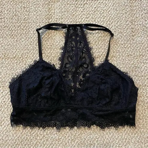 Aerie  Sheer Bralette Black Eyelash Lace Mesh lining racerback Women’s size M