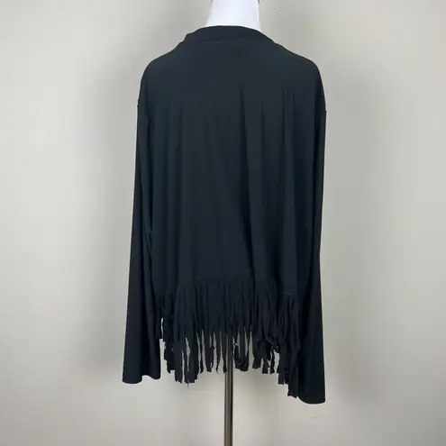 Attitudes by Renee Cardigan Fringe Topper Womens 3X Black Como Jersey Knit Open