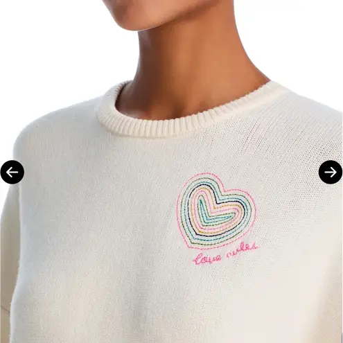 Aqua Kerri Rosenthal Cream Heart Embroidered Crewneck Sweater Size XS