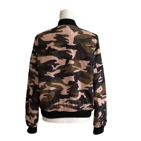 Miss London Jacket Pink Olive Black Quilted Camouflage Bomber Jacket Coat Large