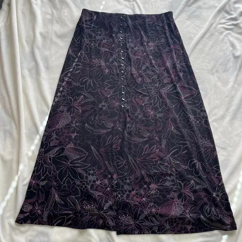 Briggs New York Vintage 90s black & pink/purple floral maxi skirt size large (p)