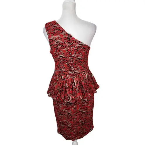 Madam X Red Lace One Shoulder Dress with Peplum NWT Size 6 Lace Cocktail Dress