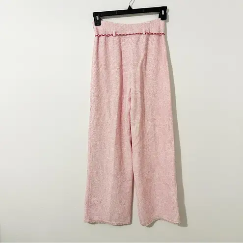 Maje Tweed Wide Leg Trousers Pants With Braided Belt Pink Size 36 US 4