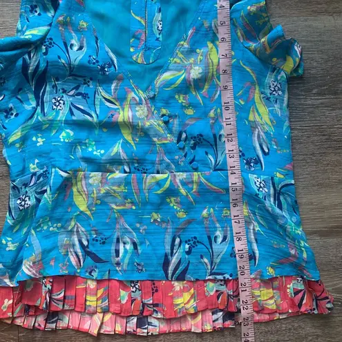 Tanya Taylor  Mila 100% Silk Blue Floral Botanical Guava Sleeveless Blouse 2