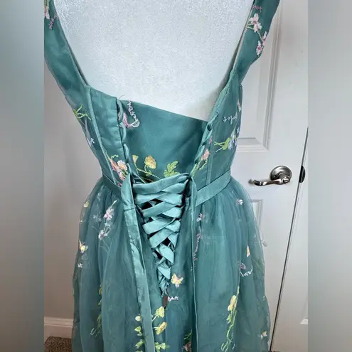 Handmade Embroidered Tulle Corset Dress Green 12 Fairycore Cottagecore Romantic