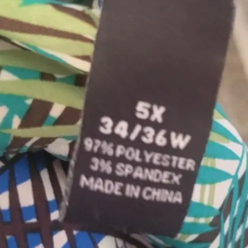 Maggie Barnes 5X Tropical Palm Print Button Front Shirt Top Blouse