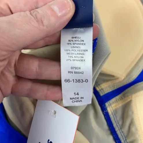 Swimsuits For All Blue Ruched Neck Tie One Piece Swimsuit Sz.14 NWT Size 14W