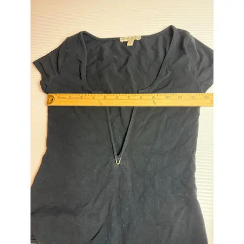 Express One Eleven Bodysuit Top Women's Small Black Ribbed V