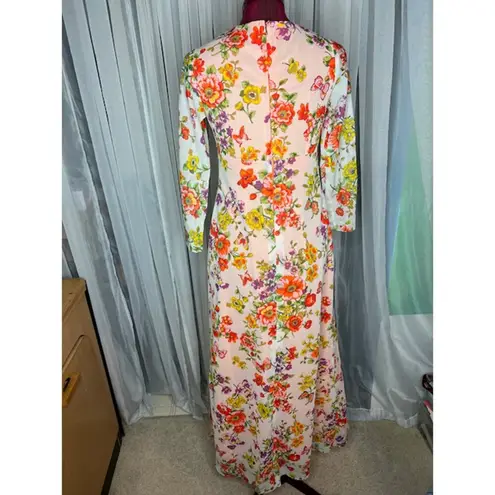 maxi dress floral flower power boho orange purple