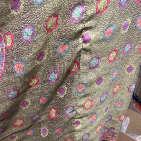 Women Paisley Shawl Wrap OneSize Abstract Olive Fringed Boho Artsy Cottage Indie Green