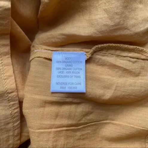 Garnet Hill NWT Top Organic Cotton Lace Trim Peasant Blouse Yellow Size 2 NEW