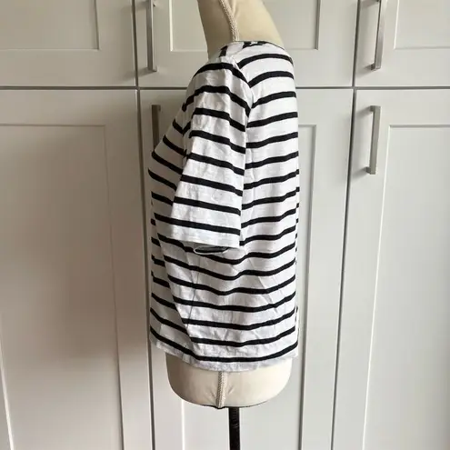 Susana Monaco Club Monaco Black Striped Crew Neck Linen Cropped T-Shirt Size M Casual