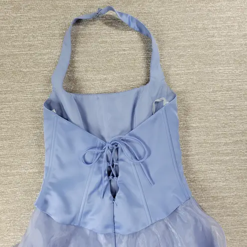 Michelangelo Gown Womens 6 Blue Beaded Whimsical Fairy Corset Halter Prom Dress