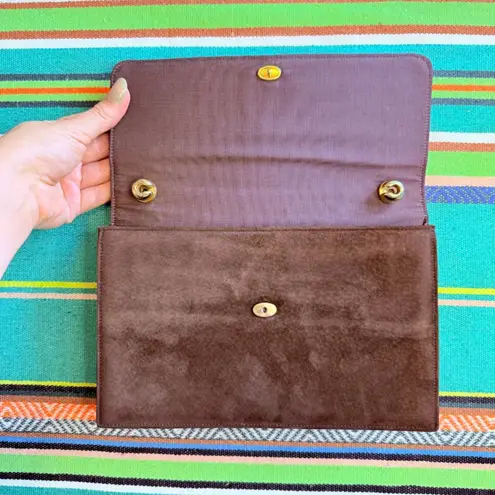 Vintage Block Brown Suede and Faux Reptile Clutch with Matching Shoulder Strap