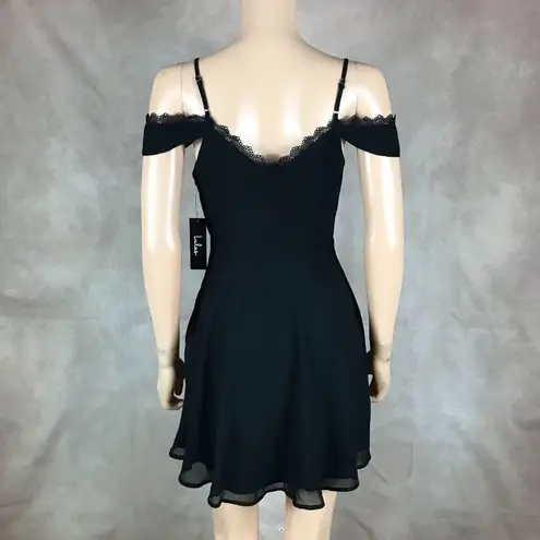 Lulus Black Chiffon Mini Dress Off The Shoulder Surplice Cocktail Dress NWT XS