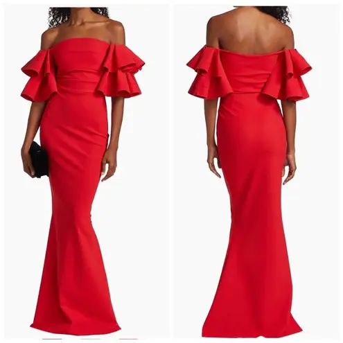 Chiara Boni La Petite Robe Pavarti Off Shoulder Gown Passion Red Size 14 NWT