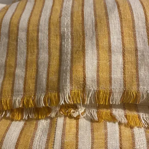 Drew Dress M Mustard Yellow Cream Striped Drawstring Waist Raw Hem