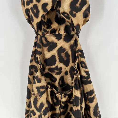 Mable Leopard Print Padded Bust Cowl Neck Open Back Satin Mini Dress Mob Wife Tan Size M