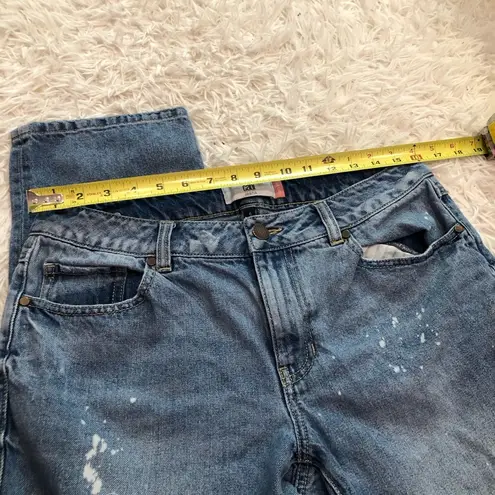 CAbi  Boyfriend Straight Distressed Paint Splatter Jeans Light Wash Size 6