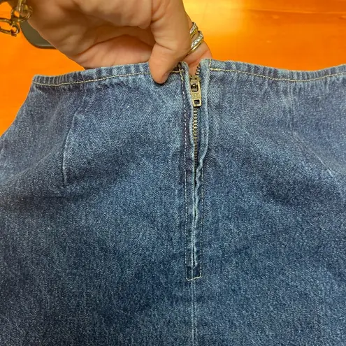 Route 66 Y2K Denim Mini Skirt Size 5/6 Full Zip Front –Embroidered Floral Detail