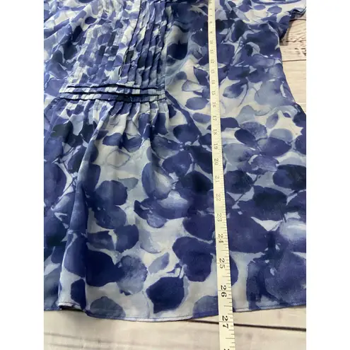 Coldwater Creek Blouse Womens PL Blue Floral Pleated Front Short Sleeves