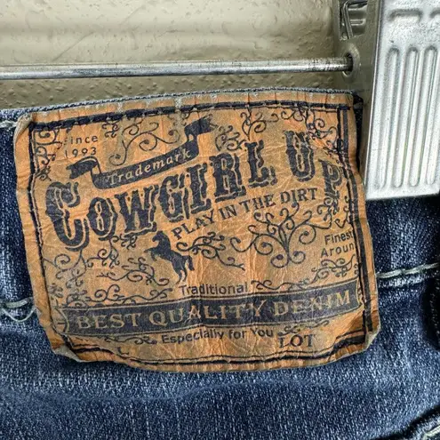 Cowgirl Up Medium Wash Boot Cut Low Rise Denim Jeans Made In USA Size 2 Blue
