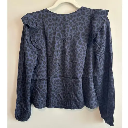 Marine layer NWT  Rory Longsleeve Ruffle Blouse In Blue Cheetah Size Small