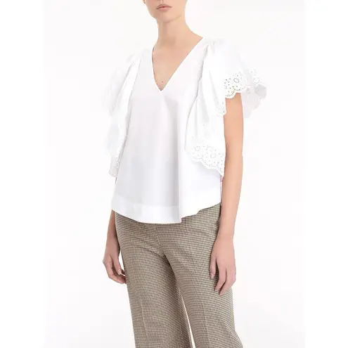 See By Chloe Eyelet Flutter Sleeve Blouse Size 36 (XS) White V-Neck Feminine - Image 6