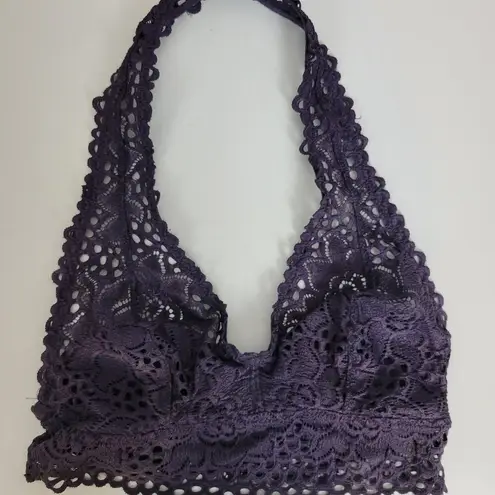 Aerie  Women's Bra XS Purple Bralette Lace Crochet Eyelet Halter Racerback