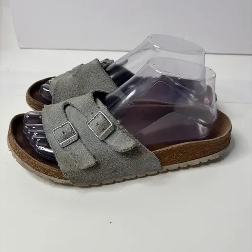 Birkenstock  Gray Suede Sandals 39 Womens Slides Slip on Shoes Leather Buckles *‎
