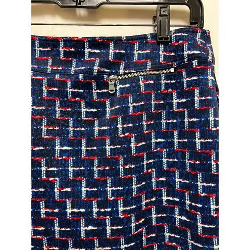 Alex Marie Women size 10 Pencil Skirt blue Red White zipper accents M AQG-B